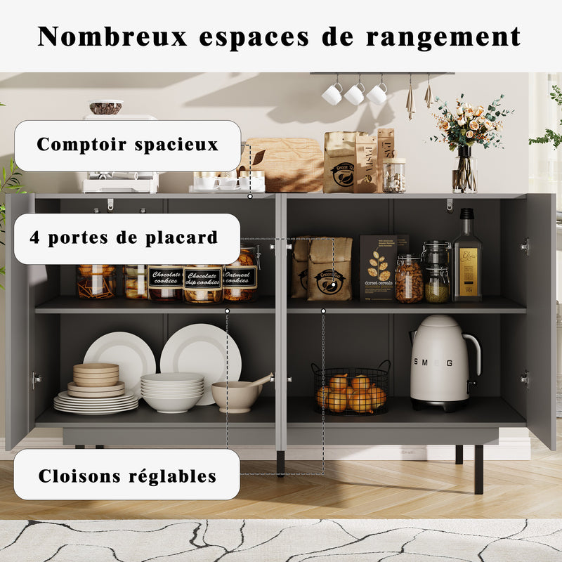 Buffet contemporain noir mat avec 4 portes rainurées et système push-to-open CORCIX