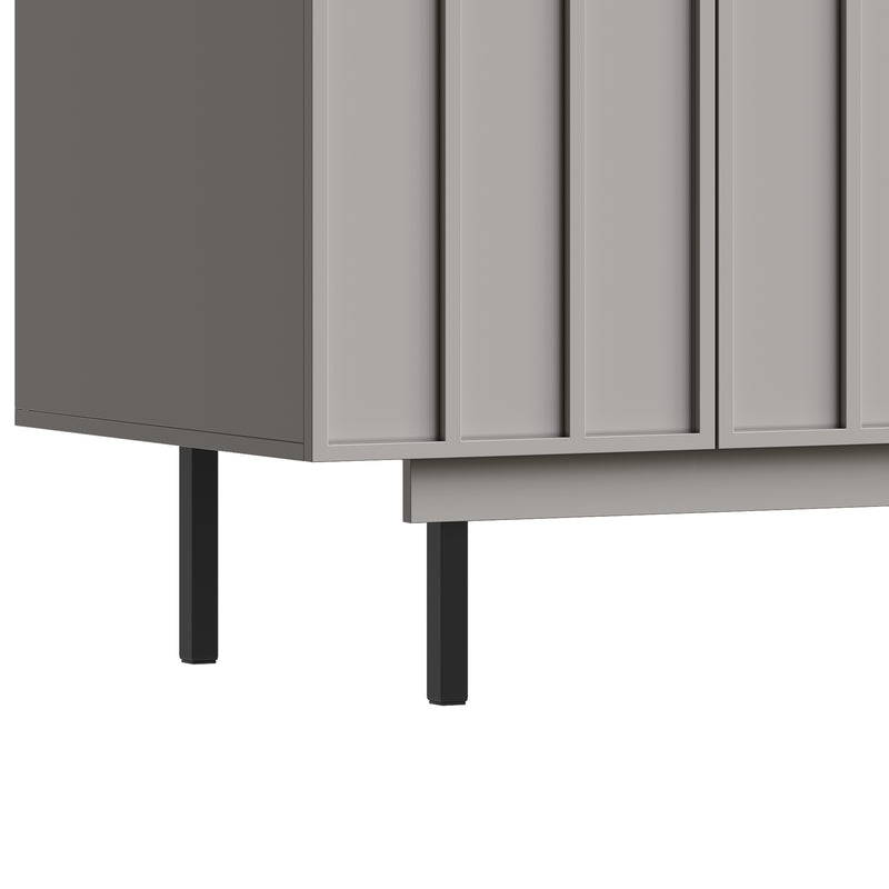 Buffet contemporain noir mat avec 4 portes rainurées et système push-to-open CORCIX