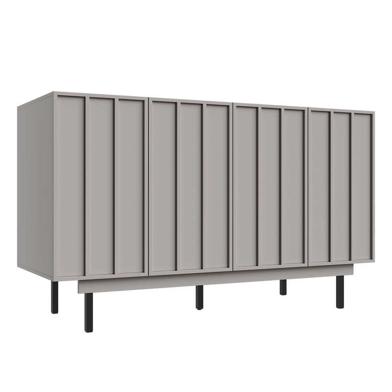 Buffet contemporain noir mat avec 4 portes rainurées et système push-to-open CORCIX