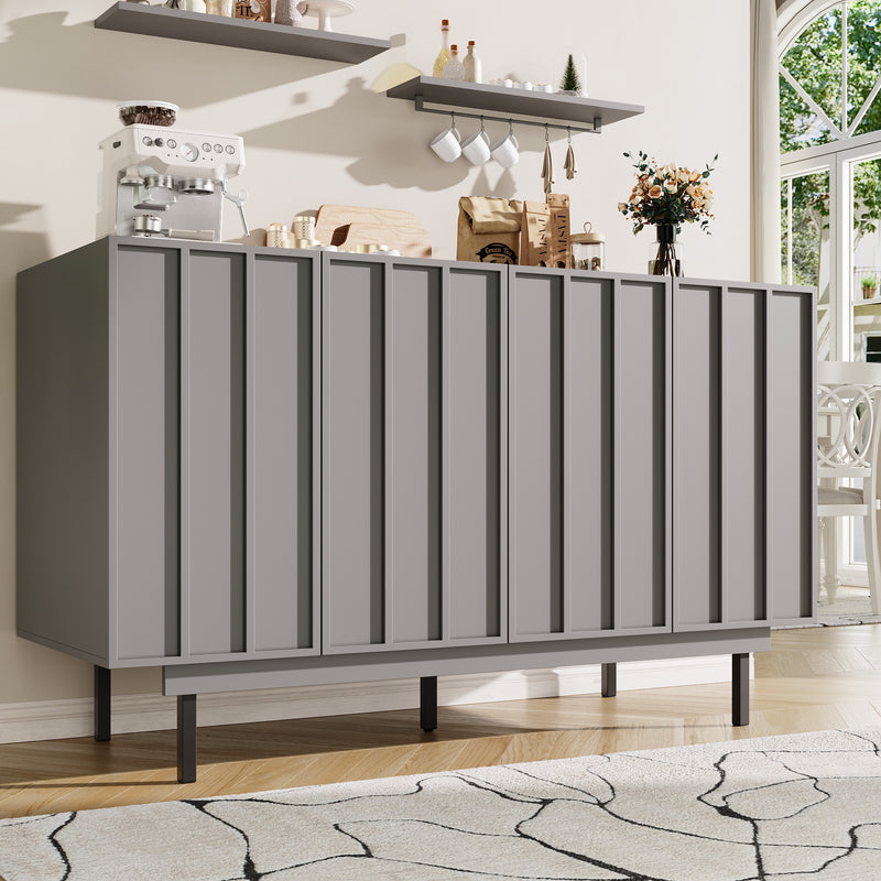 Buffet contemporain noir mat avec 4 portes rainurées et système push-to-open CORCIX