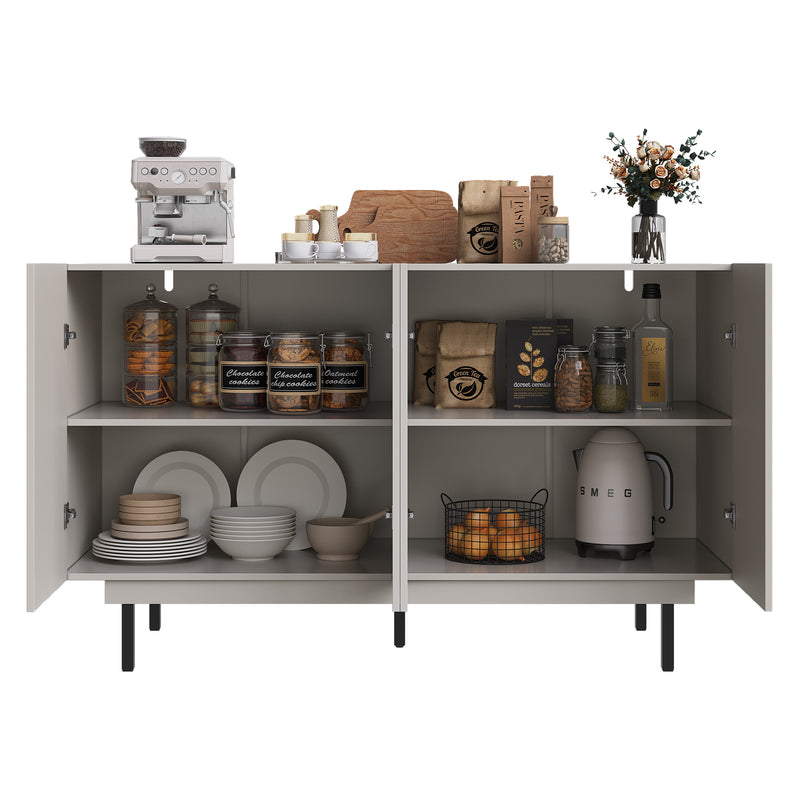 Buffet contemporain noir mat avec 4 portes rainurées et système push-to-open CORCIX