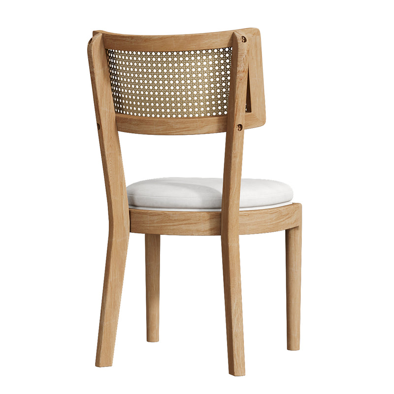 Lot de 2 chaises de salle à manger en bois massif, dossier en rotin tressé et coussins en lin beige COTYLEDON