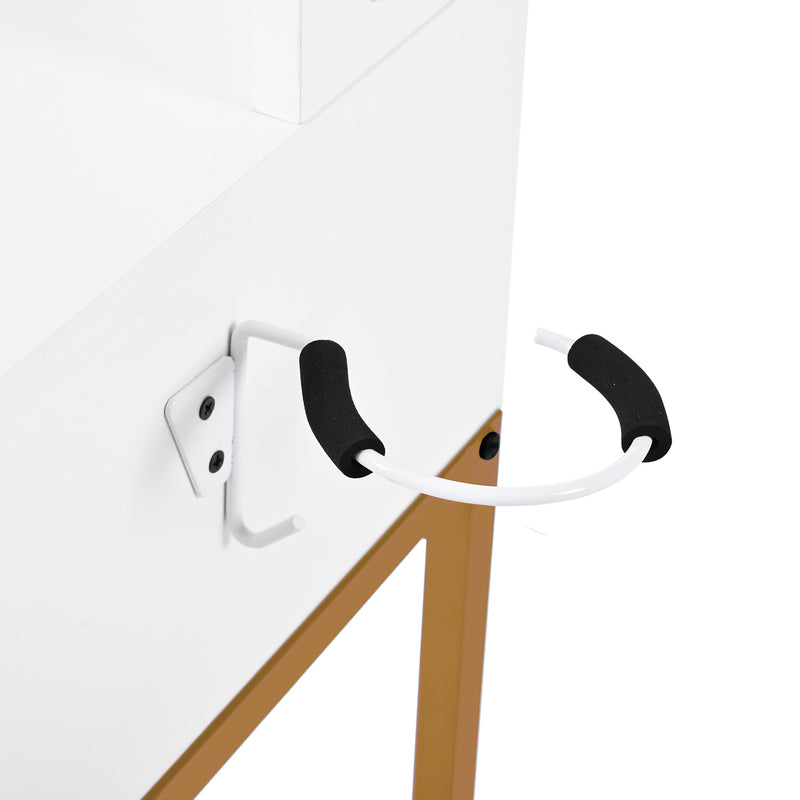 Set de coiffeuse blanche moderne avec miroir éclairé LED (3 couleurs), tabouret, prises Intégrées et support sèche-cheveux CRACZEKS
