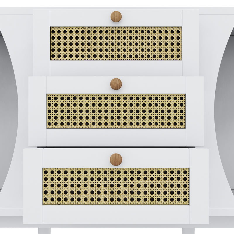Buffet blanc et en rotin 2 portes coulissantes 3 tiroirs CRAL