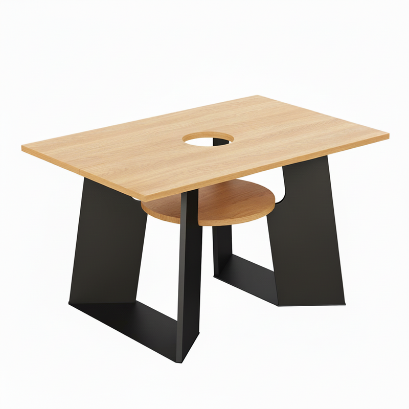 Table de salle à manger rectangulaire effet chêne clair conviviale pour animaux de compagnie et étagère centrale 130×85×75cm CRYPSIS