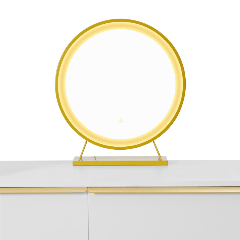 Coiffeuse blanche plateau rétractableavec miroir LED à luminosité réglable couleur et 6 tiroirs (sans tabouret) CUTICLE