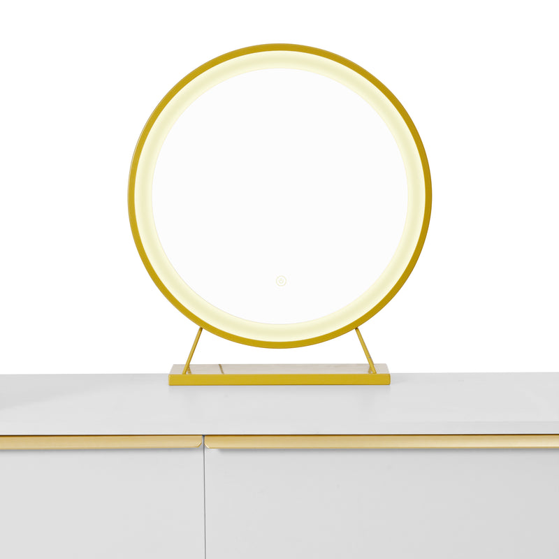 Coiffeuse blanche plateau rétractableavec miroir LED à luminosité réglable couleur et 6 tiroirs (sans tabouret) CUTICLE