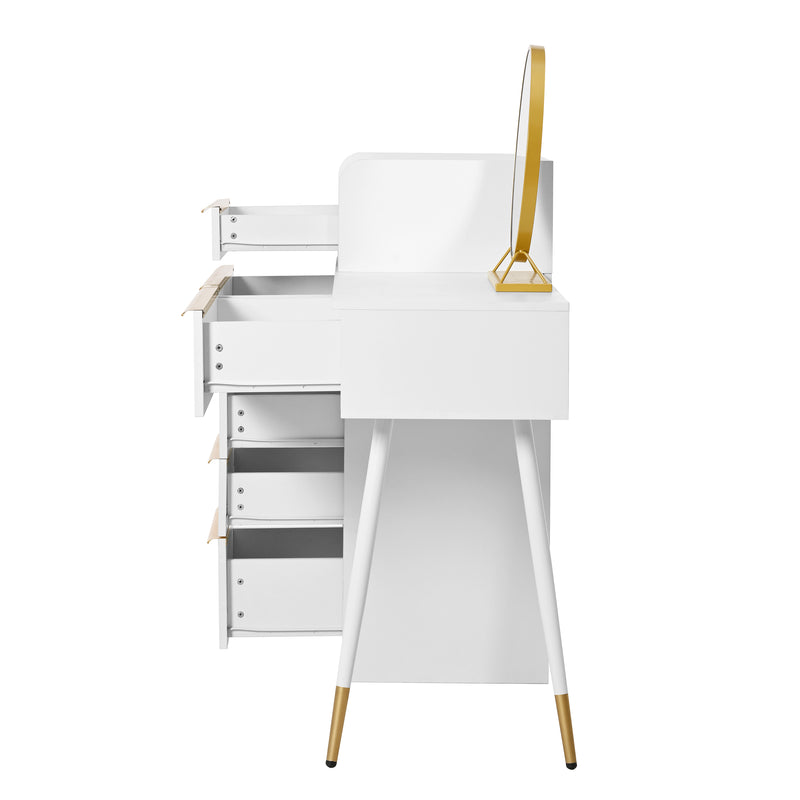 Coiffeuse blanche plateau rétractableavec miroir LED à luminosité réglable couleur et 6 tiroirs (sans tabouret) CUTICLE