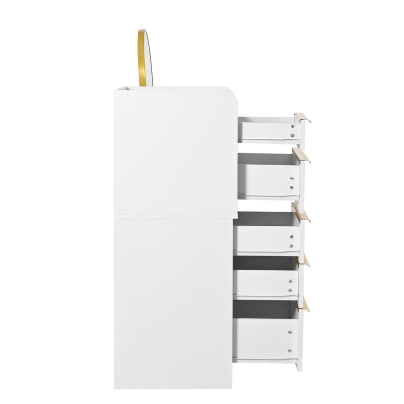 Coiffeuse blanche plateau rétractableavec miroir LED à luminosité réglable couleur et 6 tiroirs (sans tabouret) CUTICLE