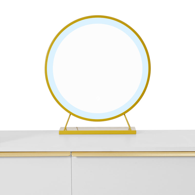 Coiffeuse blanche plateau rétractableavec miroir LED à luminosité réglable couleur et 6 tiroirs (sans tabouret) CUTICLE