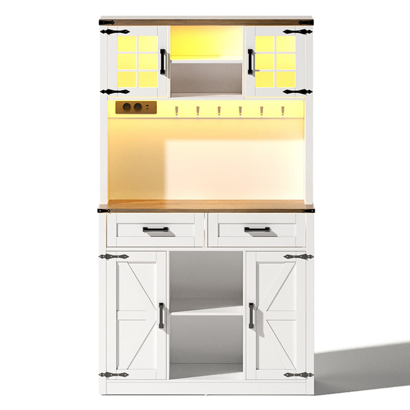 Vaisselier blanc effet bois marron et éclairage LED réglable, station de charge, grand meuble de bar CYTOTOX