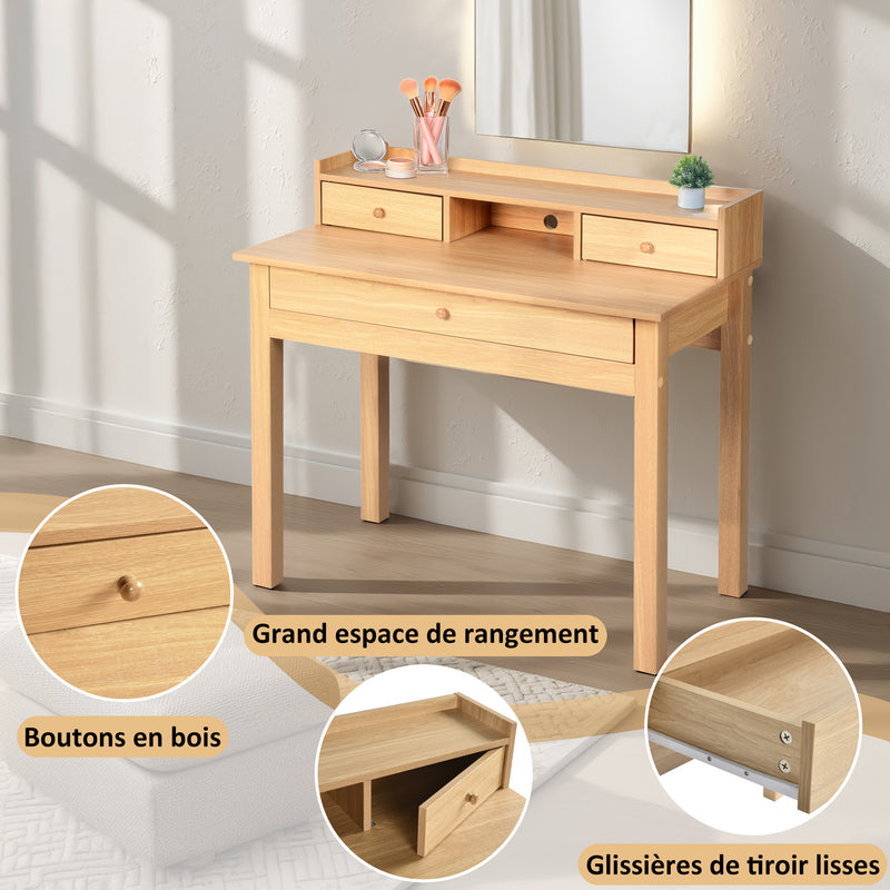 Bureau classique en bois, avec tiroirs et rangements DEVAKI LIGHT WOOD