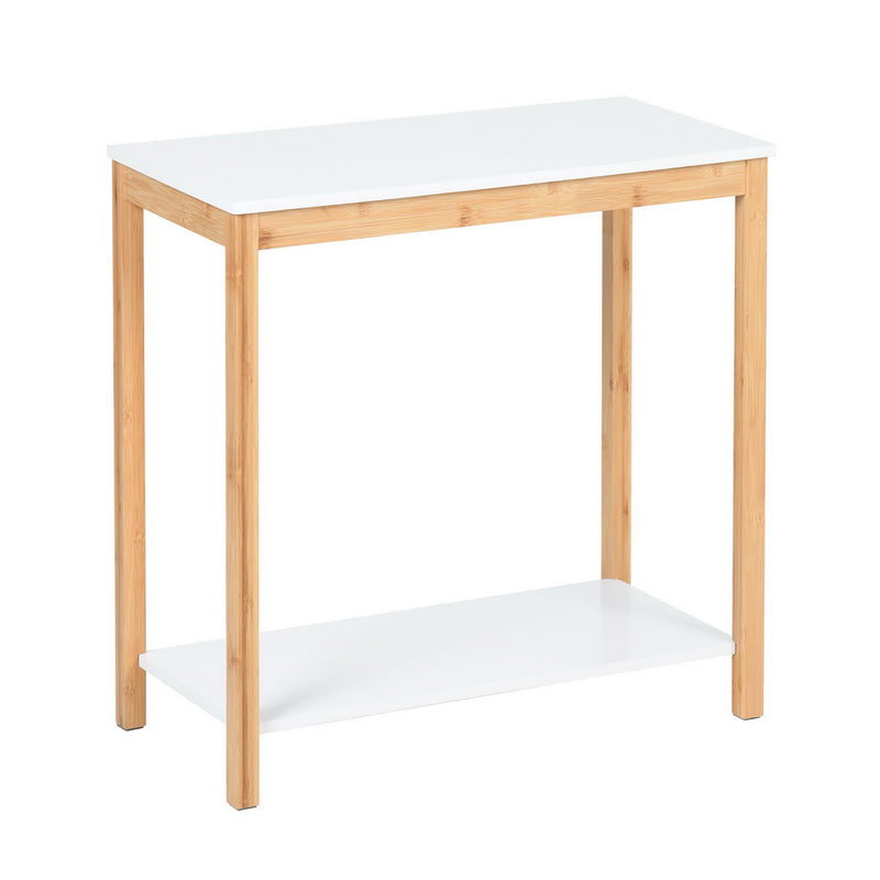 Table à point 2 niveaux bout de canapé bois blanc étagère DEWAR
