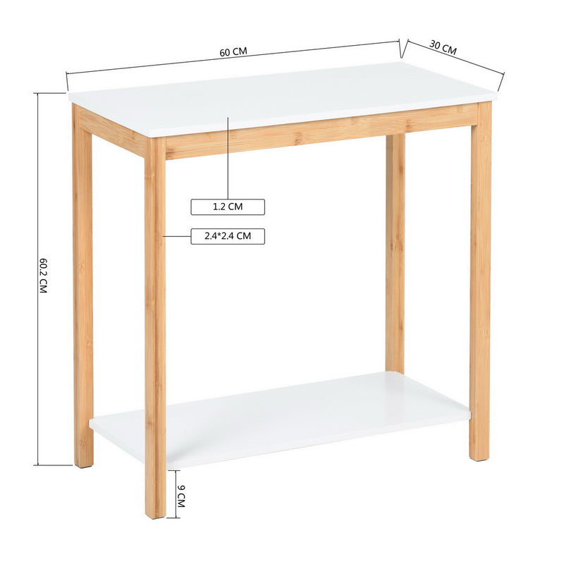 Table à point 2 niveaux bout de canapé bois blanc étagère DEWAR