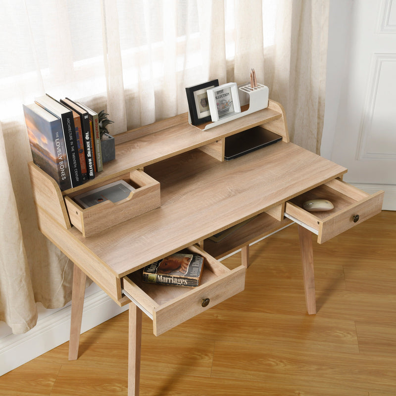 Bureau moderne avec tiroirs et rangement en bois 105*55*75-90cm DOMANA LIGHT WOOD SMALL