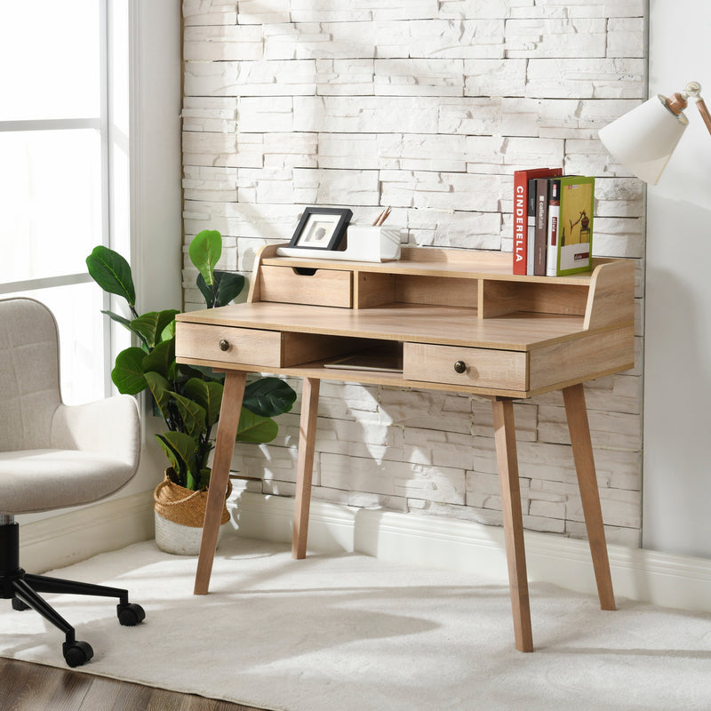 Bureau moderne avec tiroirs et rangement en bois 105*55*75-90cm DOMANA LIGHT WOOD SMALL