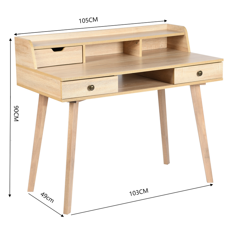 Bureau moderne avec tiroirs et rangement en bois 105*55*75-90cm DOMANA LIGHT WOOD SMALL