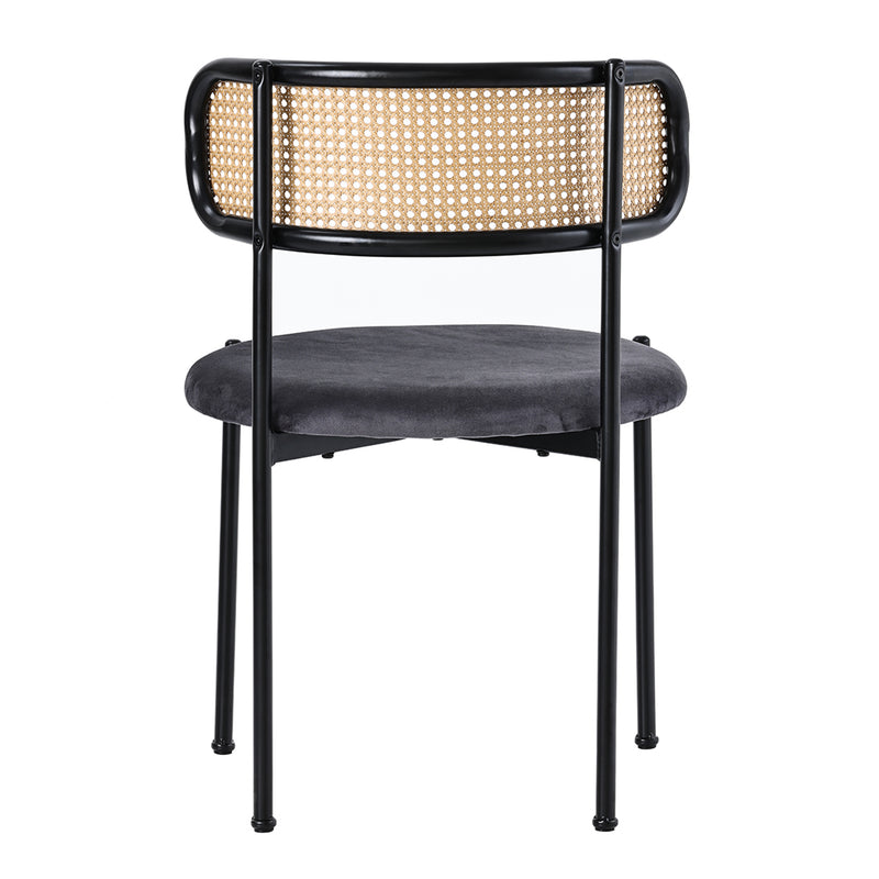 Ensemble table ronde en verre ϕ80 cm et 2 chaises velours gris rotin tressé DAMMAR