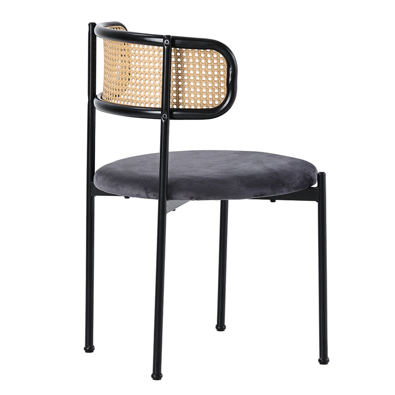 Ensemble table ronde en verre ϕ80 cm et 2 chaises velours gris rotin tressé DAMMAR