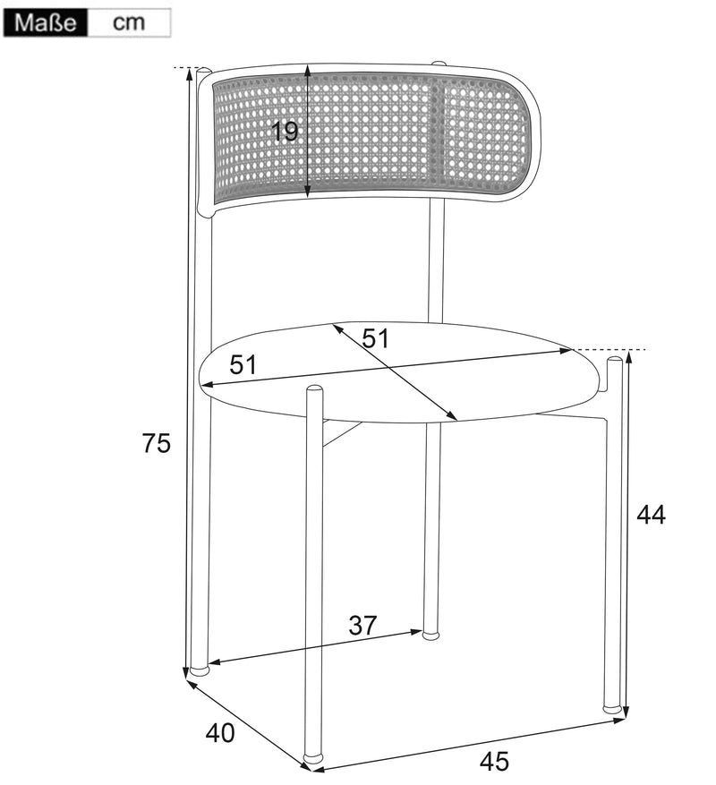 Ensemble table ronde en verre ϕ80 cm et 2 chaises velours gris rotin tressé DAMMAR