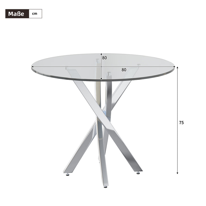 Ensemble table ronde en verre ϕ80 cm et 2 chaises velours gris rotin tressé DAMMAR