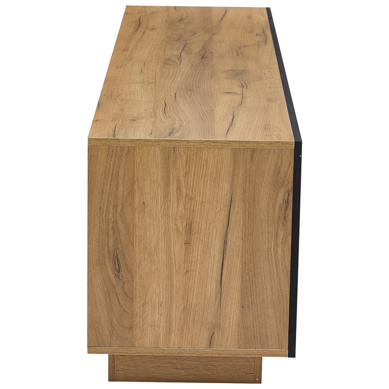Meuble TV moderne effet bois et noir en verre avec éclairage LED DESOIH