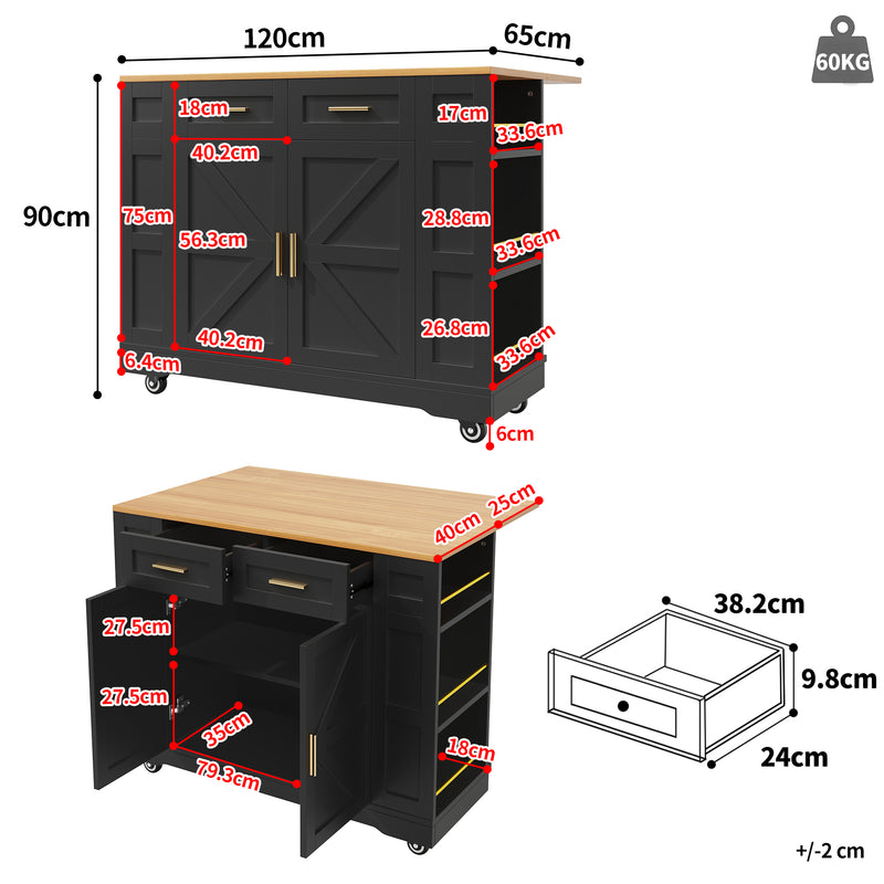 Chariots de cusisine noire extensible scandinaveen MDF avec roulettes DHENPHU