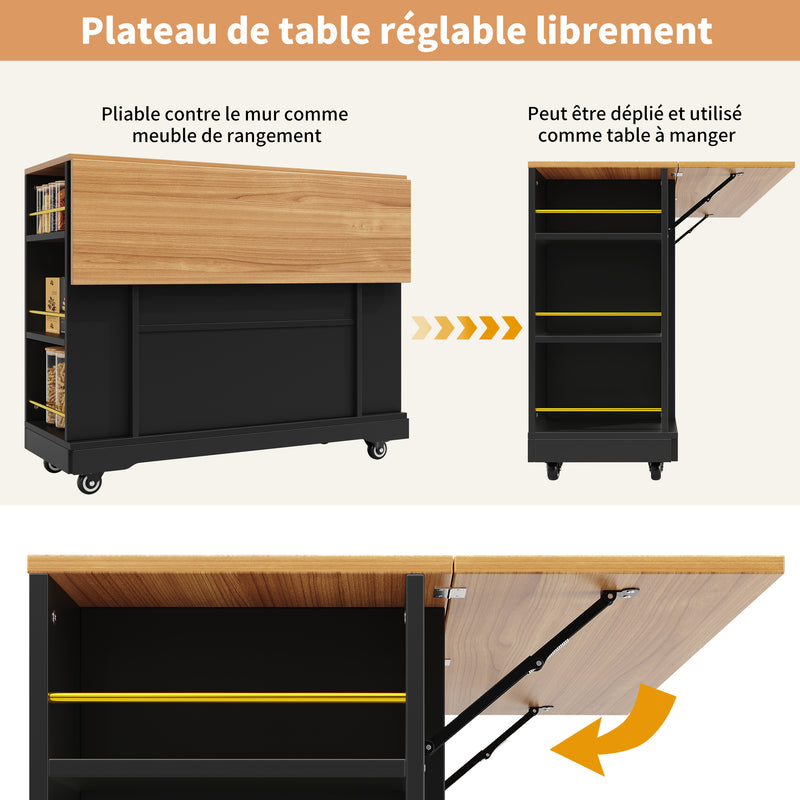 Chariots de cusisine noire extensible scandinaveen MDF avec roulettes DHENPHU