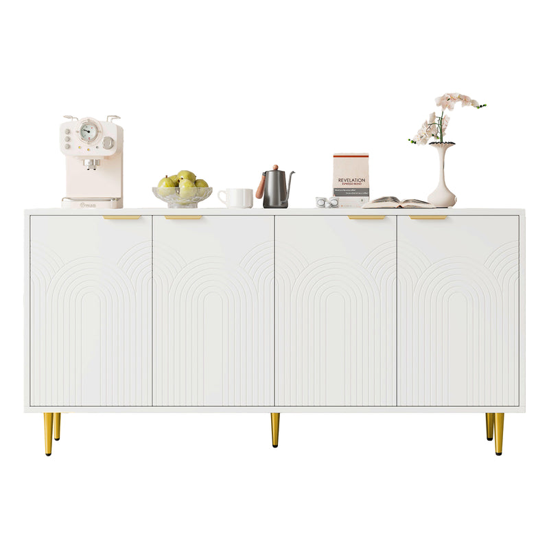 Buffet contemporain blanc 4 portes texturées détails dorés CEDARSPIRE