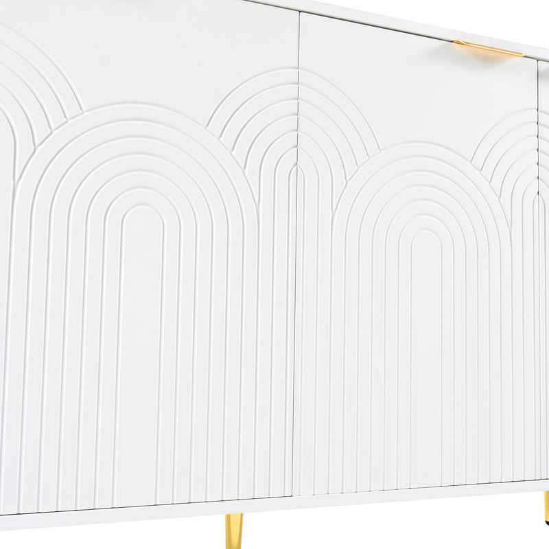 Buffet contemporain blanc 4 portes texturées détails dorés CEDARSPIRE