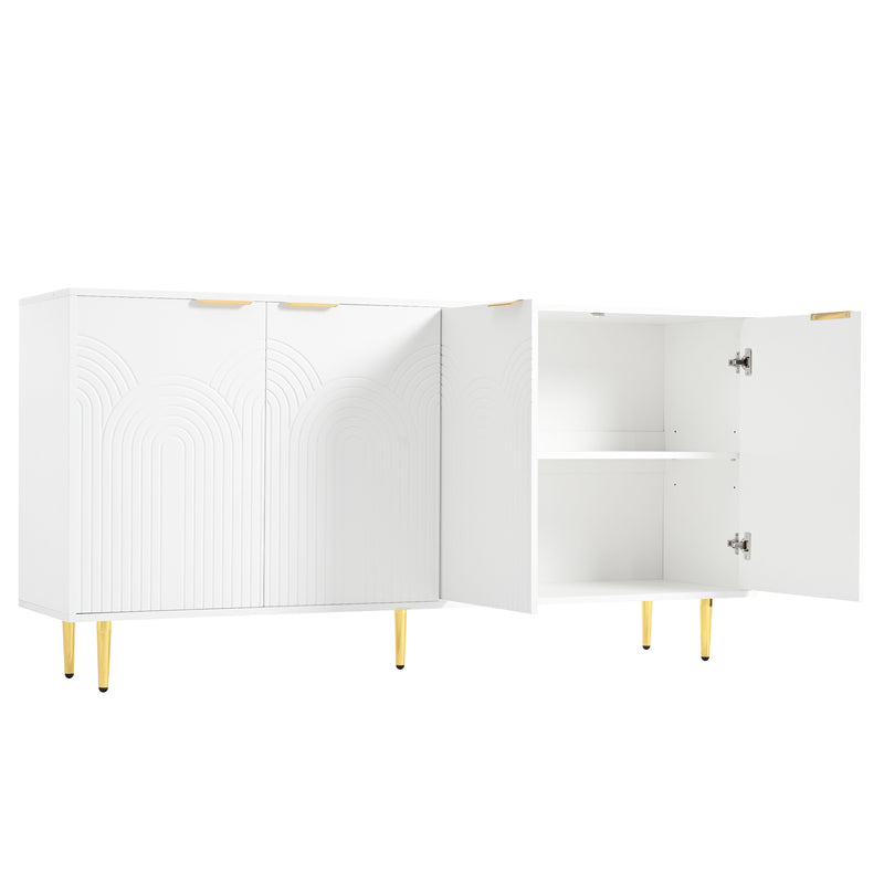Buffet contemporain blanc 4 portes texturées détails dorés CEDARSPIRE
