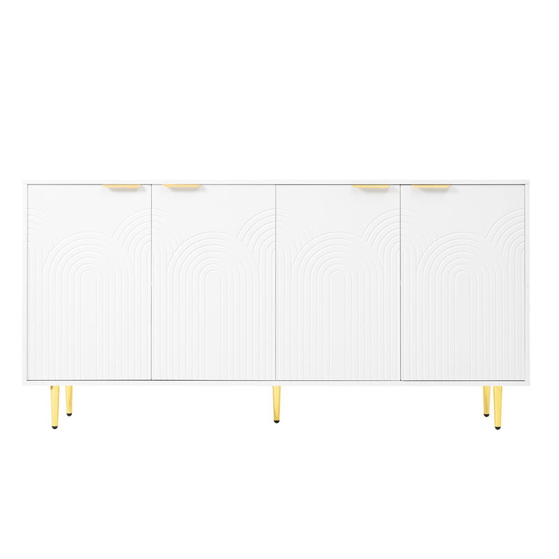 Buffet contemporain blanc 4 portes texturées détails dorés CEDARSPIRE