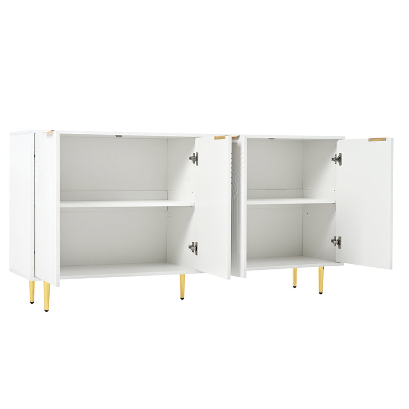 Buffet contemporain blanc 4 portes texturées détails dorés CEDARSPIRE
