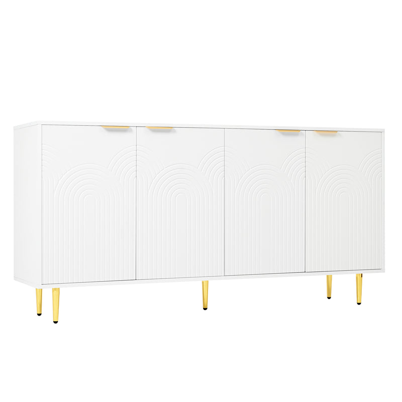 Buffet contemporain blanc 4 portes texturées détails dorés CEDARSPIRE