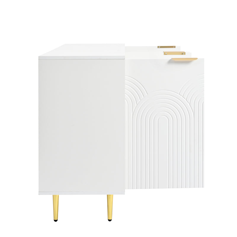 Buffet contemporain blanc 4 portes texturées détails dorés CEDARSPIRE