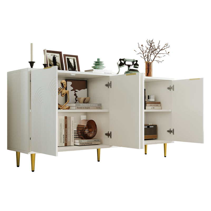 Buffet contemporain blanc 4 portes texturées détails dorés CEDARSPIRE