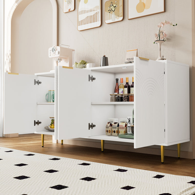 Buffet contemporain blanc 4 portes texturées détails dorés CEDARSPIRE