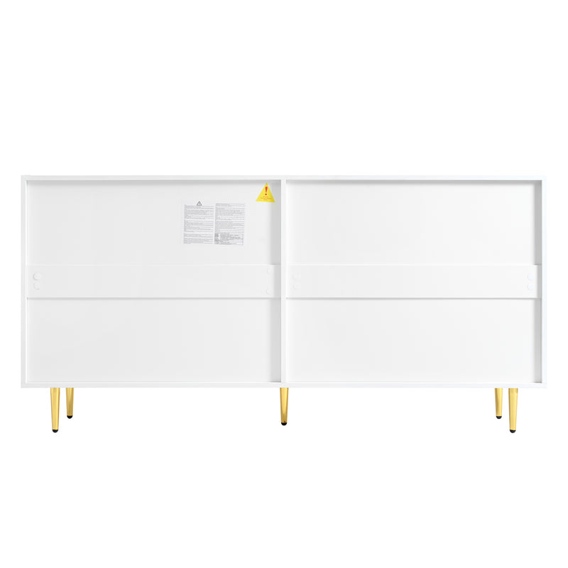 Buffet contemporain blanc 4 portes texturées détails dorés CEDARSPIRE