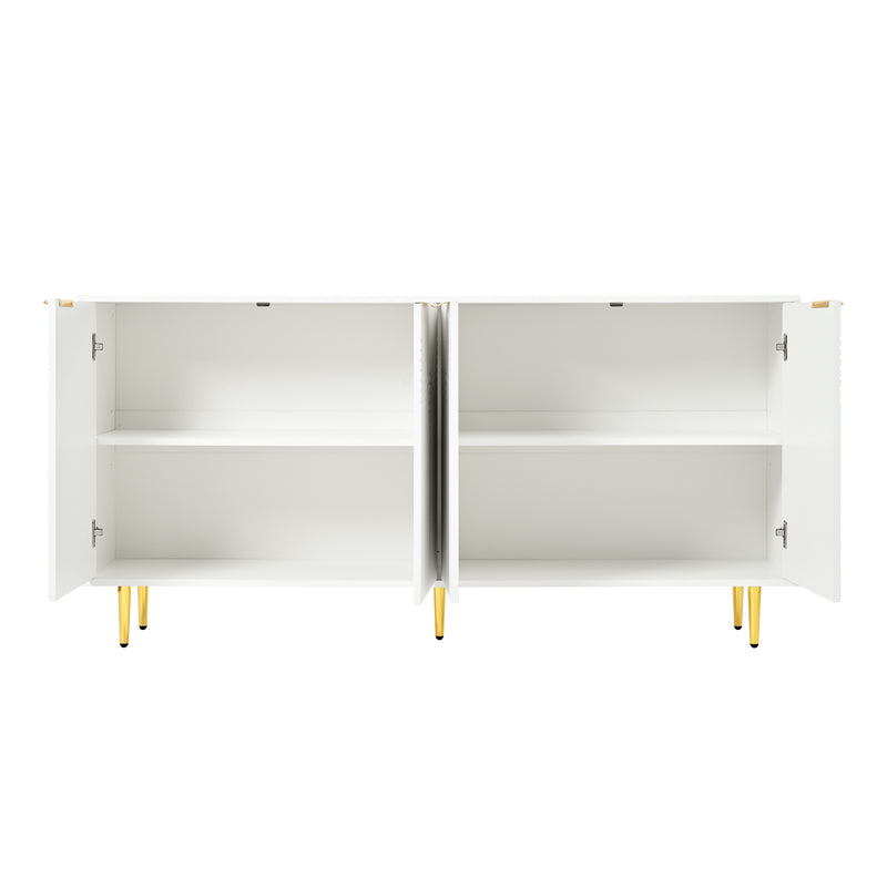 Buffet contemporain blanc 4 portes texturées détails dorés CEDARSPIRE
