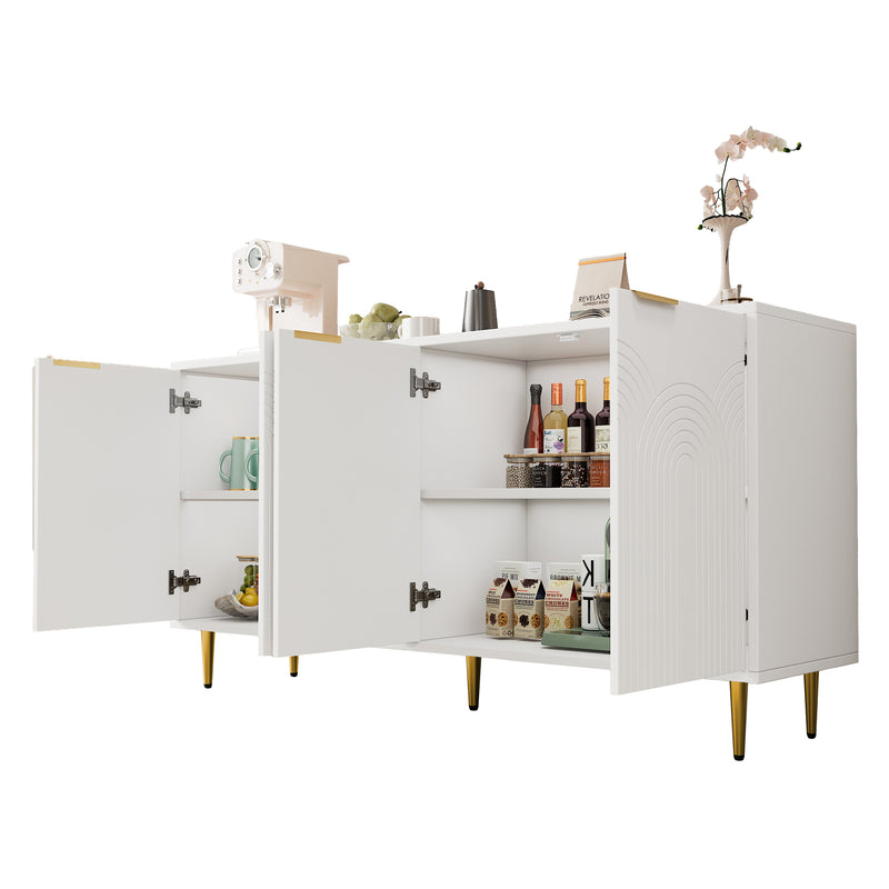 Buffet contemporain blanc 4 portes texturées détails dorés CEDARSPIRE