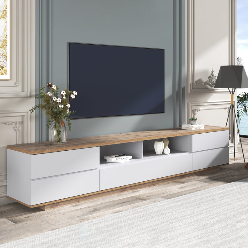Meuble TV moderne bicolore effet bois et blanche avec 5 portes DIKE