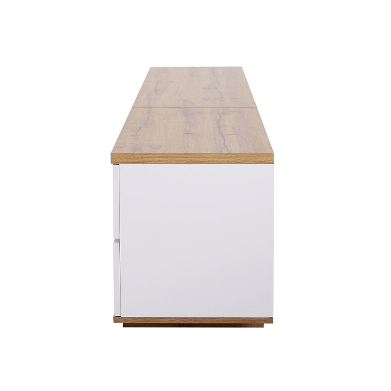 Meuble TV moderne bicolore effet bois et blanche avec 5 portes DIKE