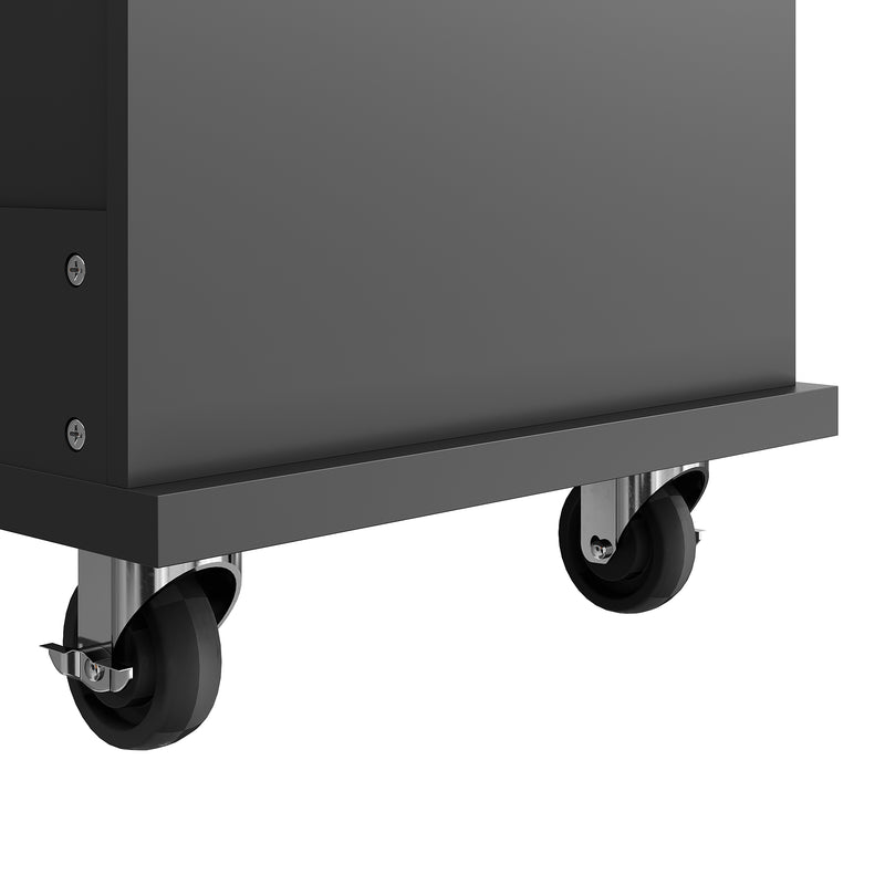 Îlot de cuisine noir mobile 2 tiroirs et porte rangement DRIQATS