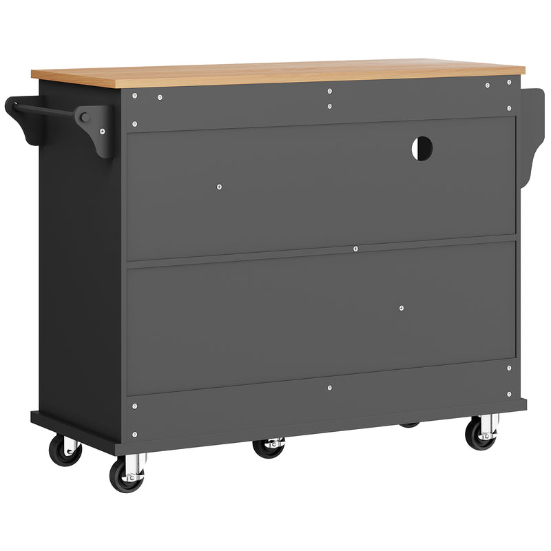 Îlot de cuisine noir mobile 2 tiroirs et porte rangement DRIQATS
