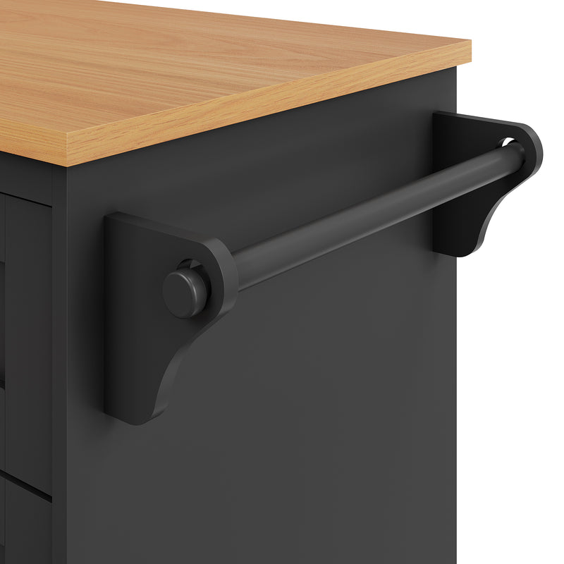 Îlot de cuisine noir mobile 2 tiroirs et porte rangement DRIQATS