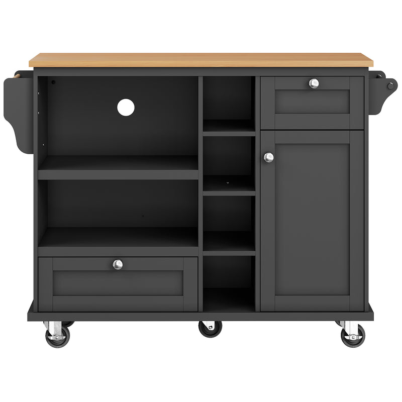 Îlot de cuisine noir mobile 2 tiroirs et porte rangement DRIQATS