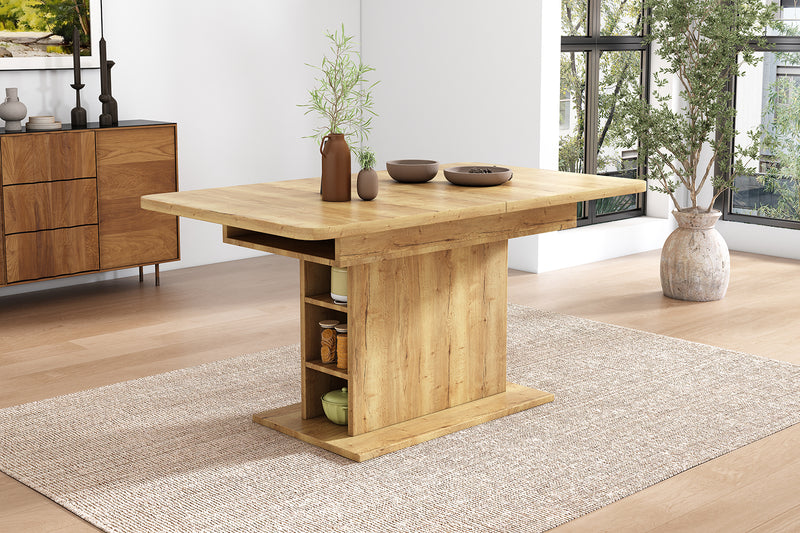Table à manger extensible effet bois avec rangement L110/130*W70*H75 DRUUKIED WOOD