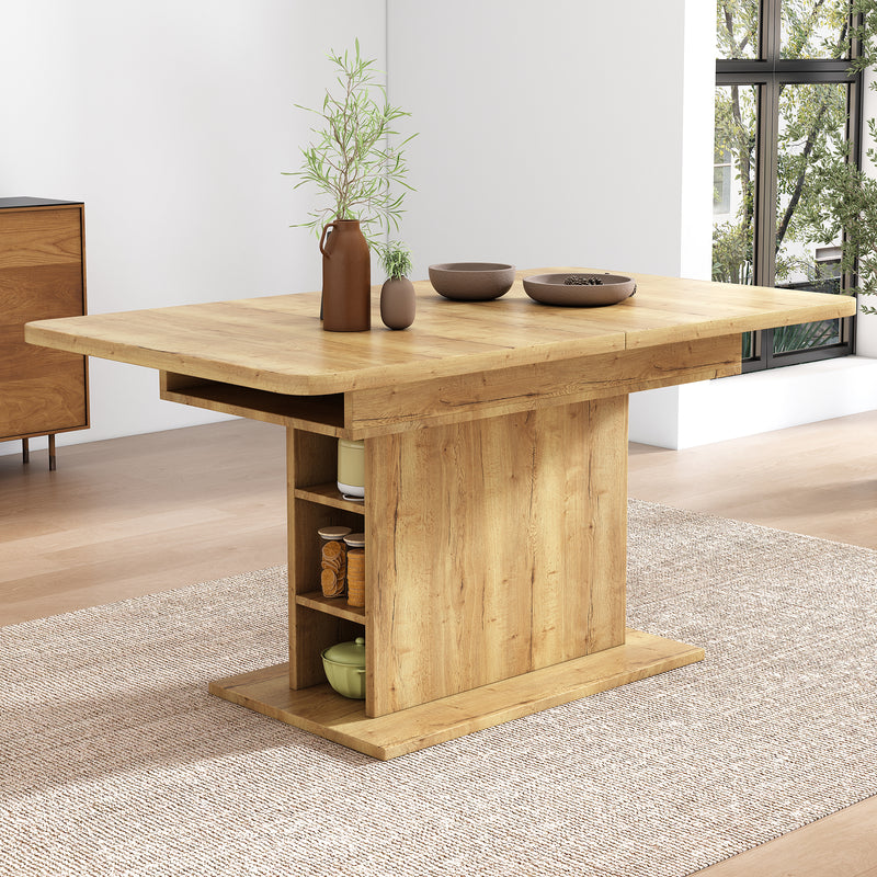 Table à manger extensible effet bois avec rangement L110/130*W70*H75 DRUUKIED WOOD