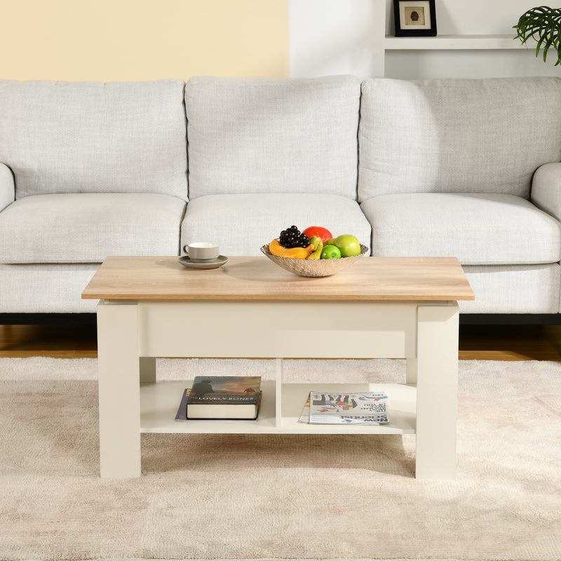 Table basse avec plateau relevable effet bois et blanc 96*50 ELOT WHITE OAK 96