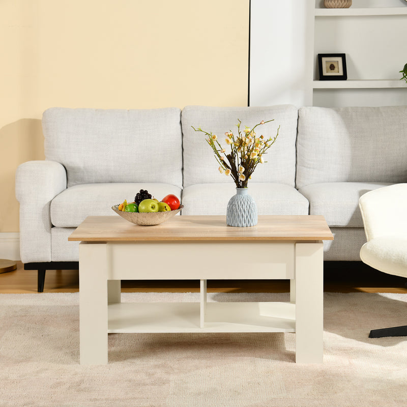 Table basse avec plateau relevable effet bois et blanc 96*50 ELOT WHITE OAK 96